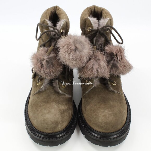NEW JIMMY CHOO Suede Pom-Pom Booties - Picture 6 of 16